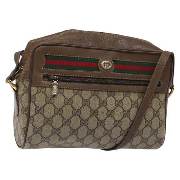 GUCCI GG Supreme Web Sherry Line Bag PVC Beige Gold 72 02 088 Auth BA1548 - Picture 1 of 16